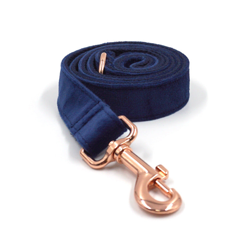 Navy Blue Velour Fabric Dog Leash